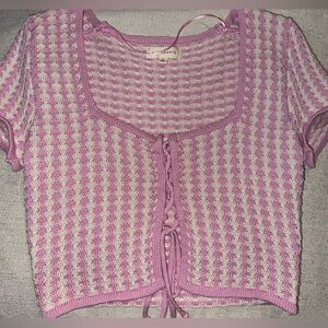 PacSun Pink and White Knit Crop Top